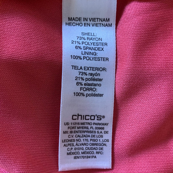 Chico's Top NWT Women's Size 4 (2X) Citrus Pink Burnout Tunic 3/4 Sleeve V-Neck - Picture 4 of 6